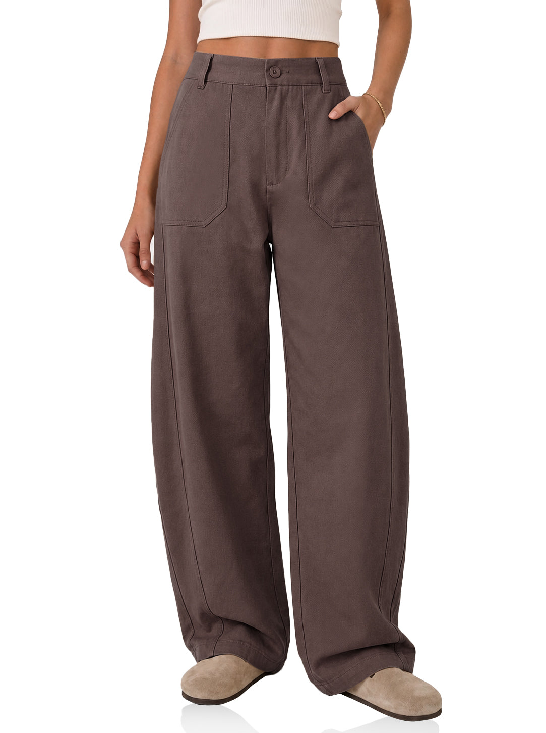 Womens Coffee High Waisted Barrel Pants | CicyBell