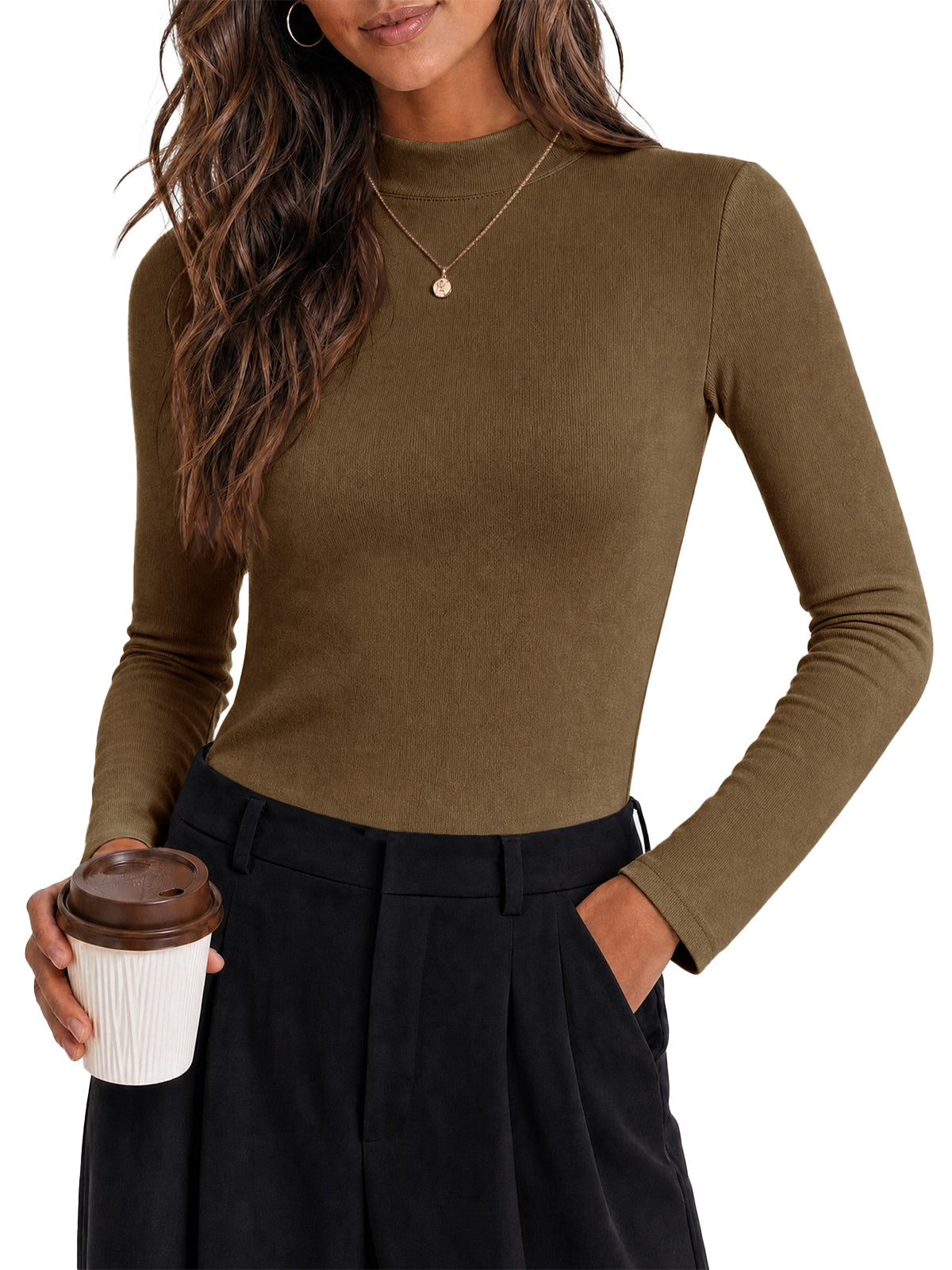 Womens Coffee Mock Turtleneck Tops | CicyBell