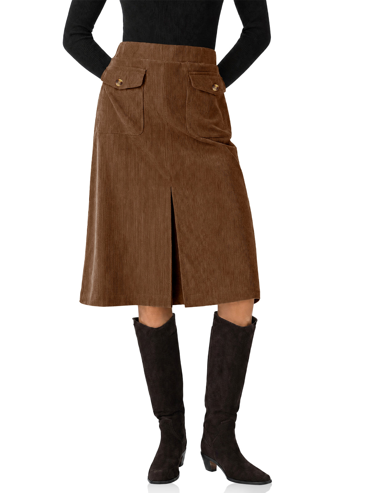 Womens Coffee Corduroy Midi Skirt | CicyBell