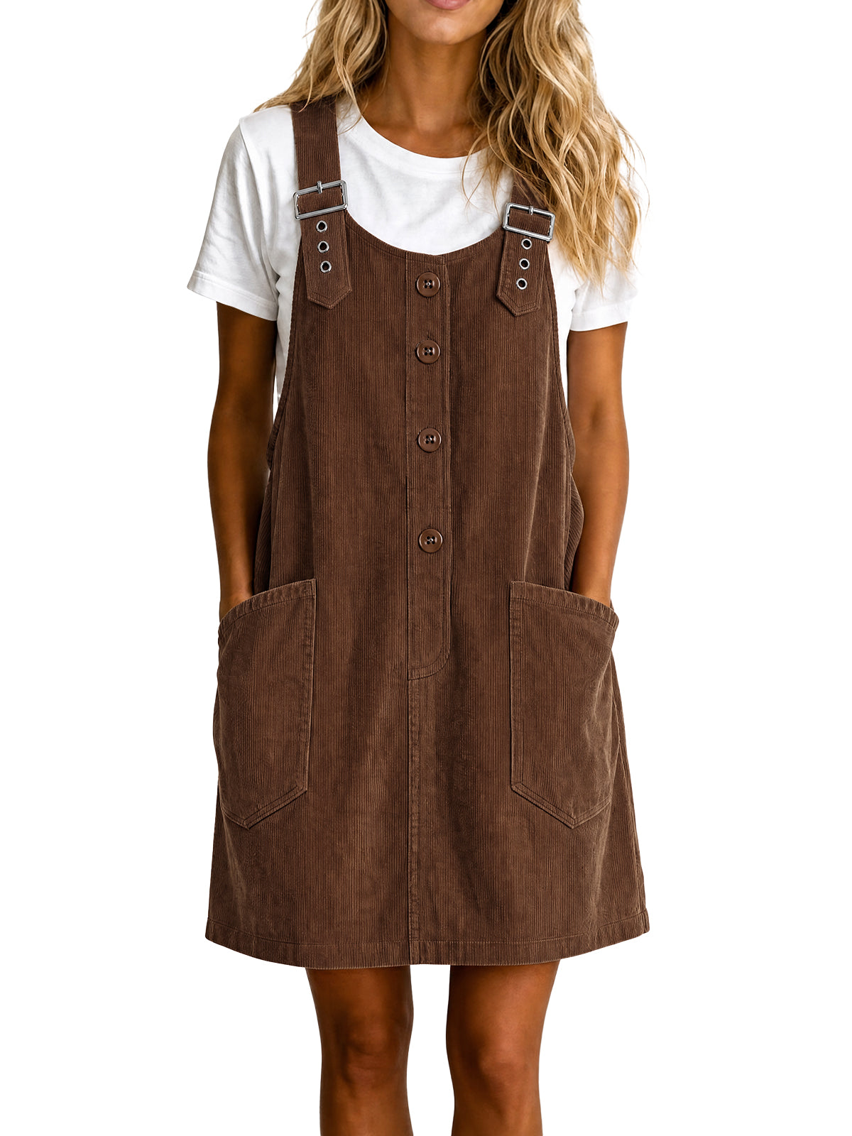 Womens Coffee Corduroy Overall Dress | CicyBell