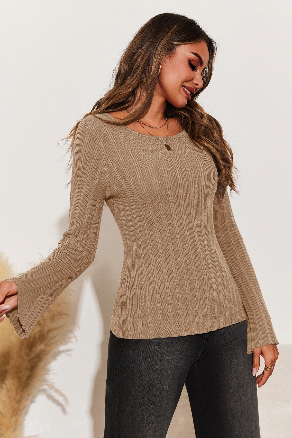 Womens Apricot Long Sleeve Knit Tops | CicyBell