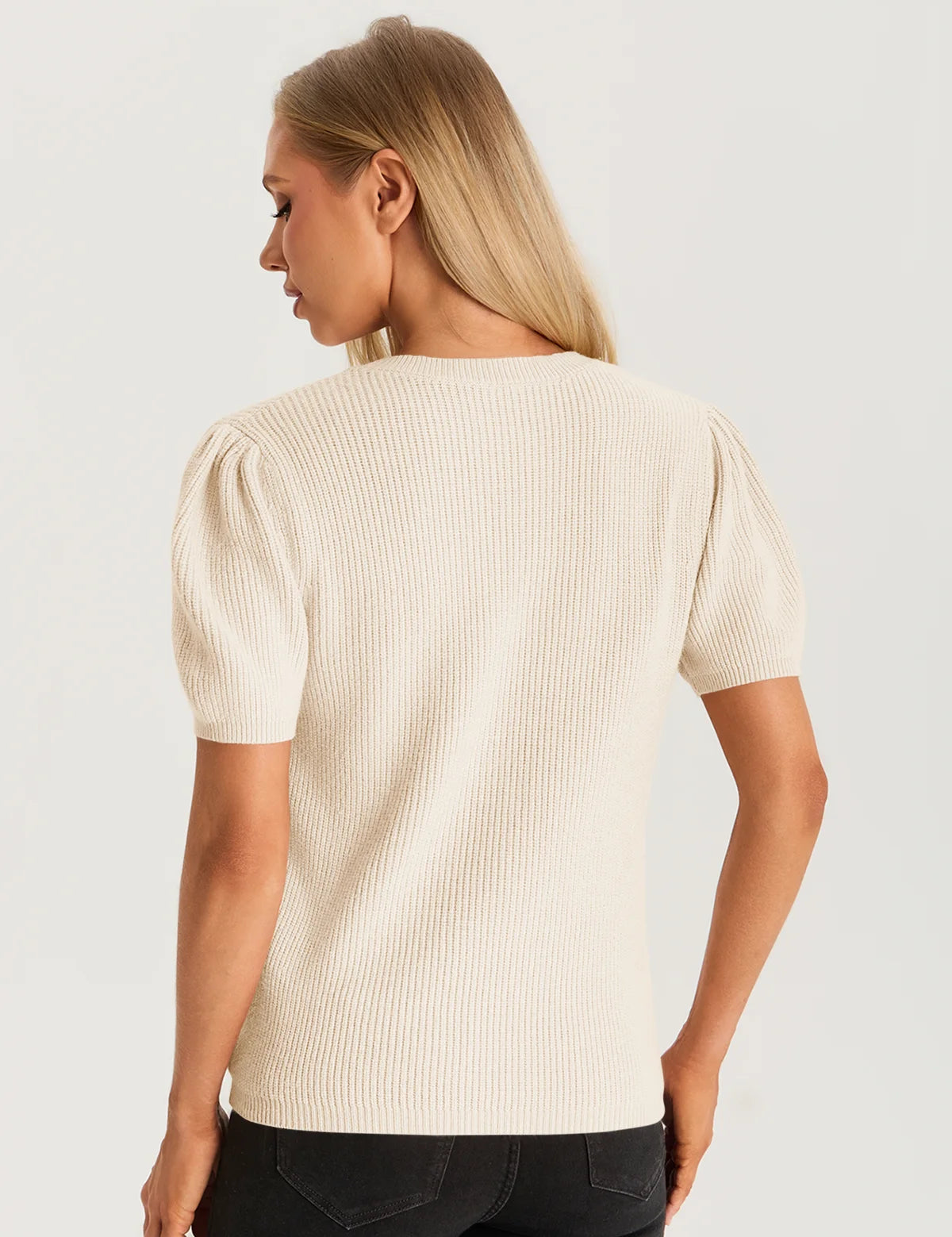 Womens Apricot Puff Short Sleeve Sweater  2