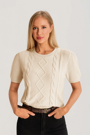 Womens Apricot Puff Short Sleeve Sweater  3