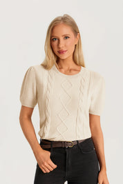 Womens Apricot Puff Short Sleeve Sweater | CicyBell