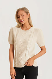 Womens Apricot Puff Short Sleeve Sweater | CicyBell