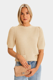 Womens Apricot Puff Short Sleeve Sweaters Tops 1