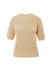 Womens Apricot Puff Short Sleeve Sweaters Tops | CicyBell