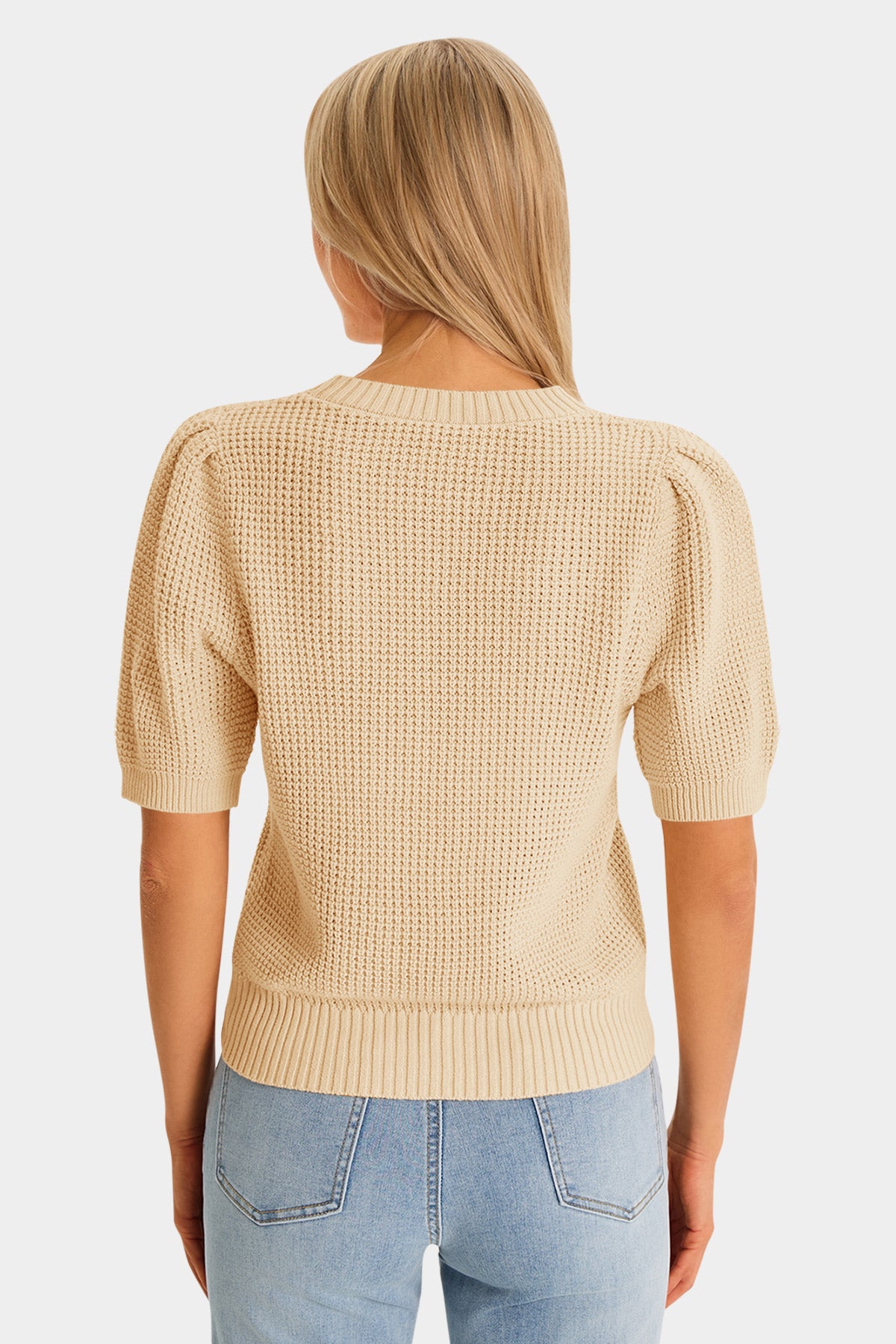 Womens Apricot Puff Short Sleeve Sweaters Tops | CicyBell