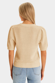 Womens Apricot Puff Short Sleeve Sweaters Tops | CicyBell