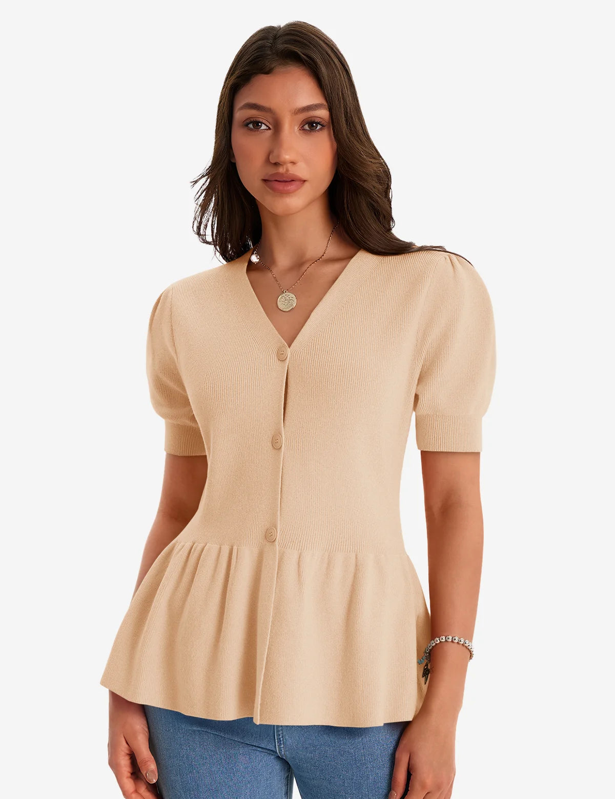 Womens Apricot Knit Sweaters 1