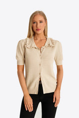 Apricot Ruffle Peter Pan Collar Cardigan Sweater 1