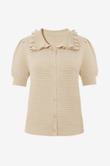 Cicy Bell Apricot Ruffle Peter Pan Collar Cardigan Sweater