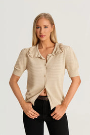 Apricot Ruffle Peter Pan Collar Cardigan Sweater 2