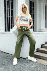 Womens Army Green Wide Leg Jeans 2