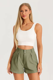 Womens Army Green High Waisted Shorts 1