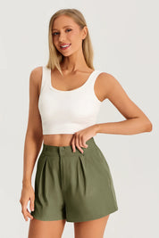 Womens Army Green High Waisted Shorts 3