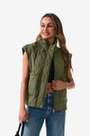 Womens Army Green Quilted Puffer Vest 1