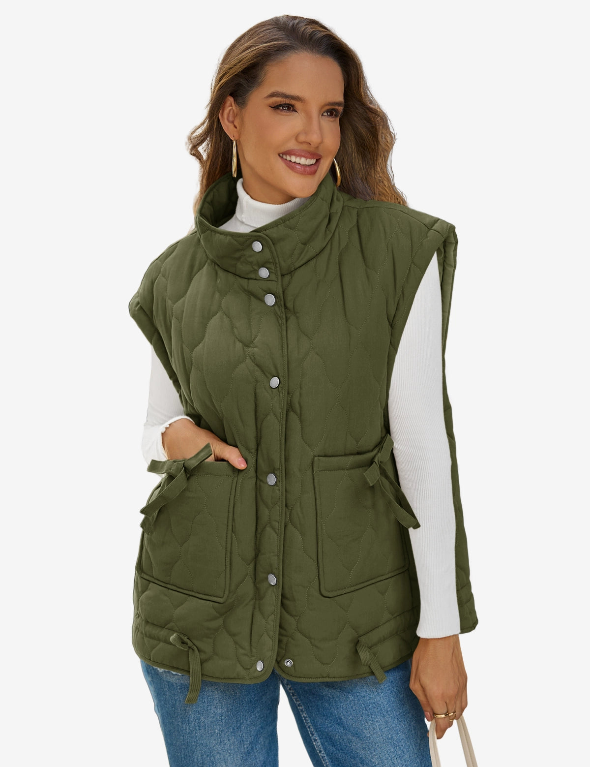 Womens Army GreenPuffer Quilted Vest 1