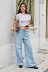 Womens Baby Blue High Waisted Straight Leg Jeans | CicyBell