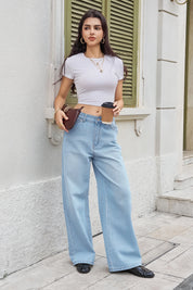 Womens Baby Blue High Waisted Baggy Jeans | CicyBell