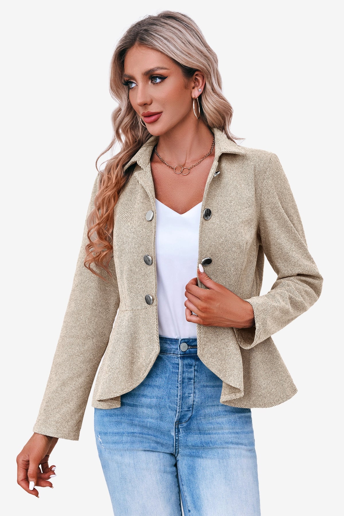 Women Beige  Elegant Blazer 1