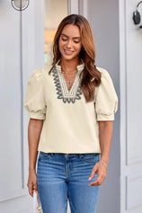 Womens Beige Puff Short Sleeve Blouses 2