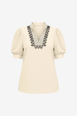 Womens Beige Puff Short Sleeve Blouses | CicyBell