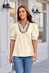 Womens Beige Puff Short Sleeve Blouses 3