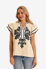 Womens Beige  Ruffle Blouses 1