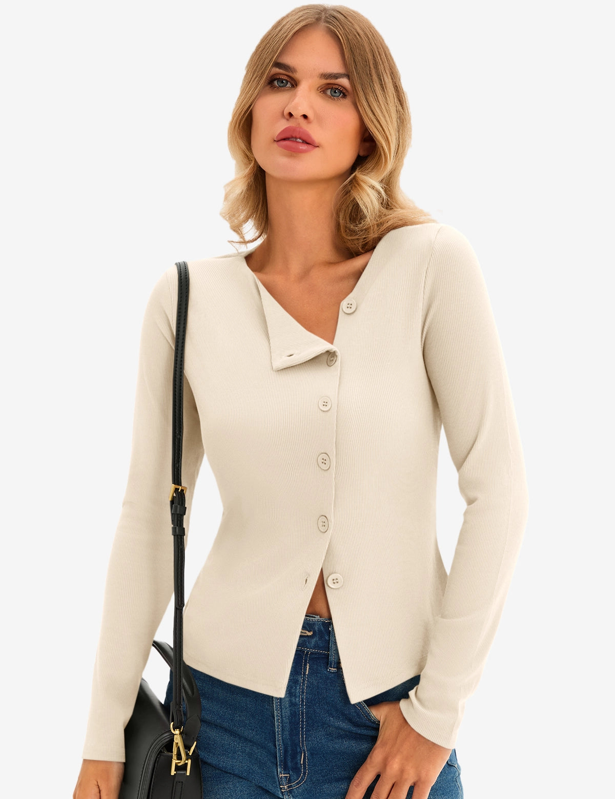 Womens Beige Long Sleeve Tops 1