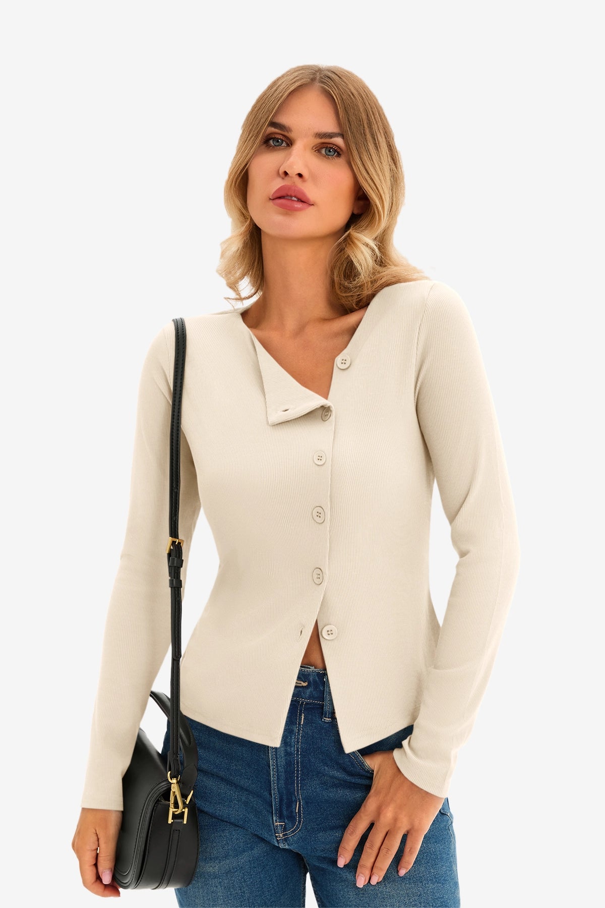 Womens Beige Long Sleeve Tops 1