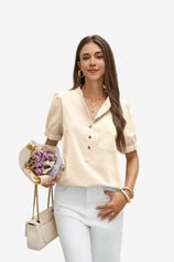 Womens Beige Puff Short Sleeve Blouses 1