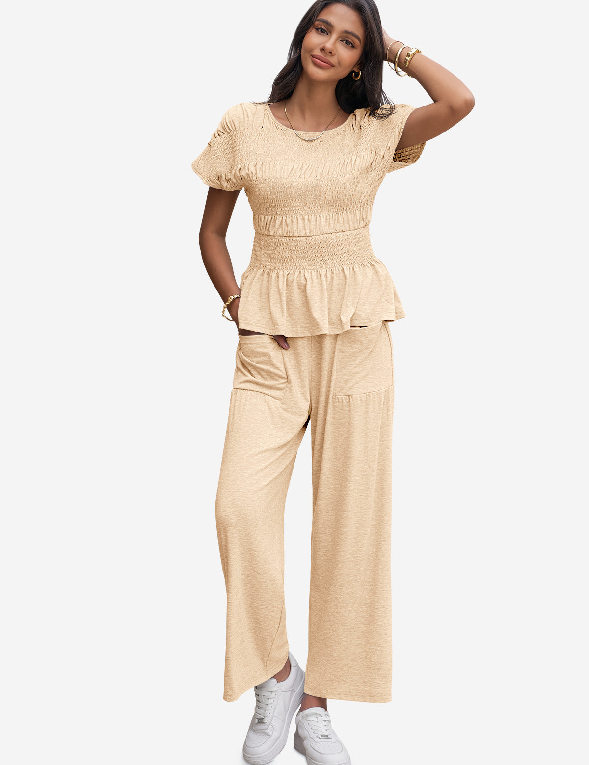 Womens Beige 2 Piece Outfits 1