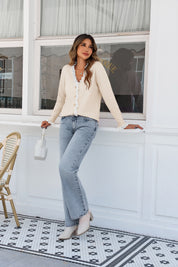 Womens Beige  Lace V Neck Sweaters 3