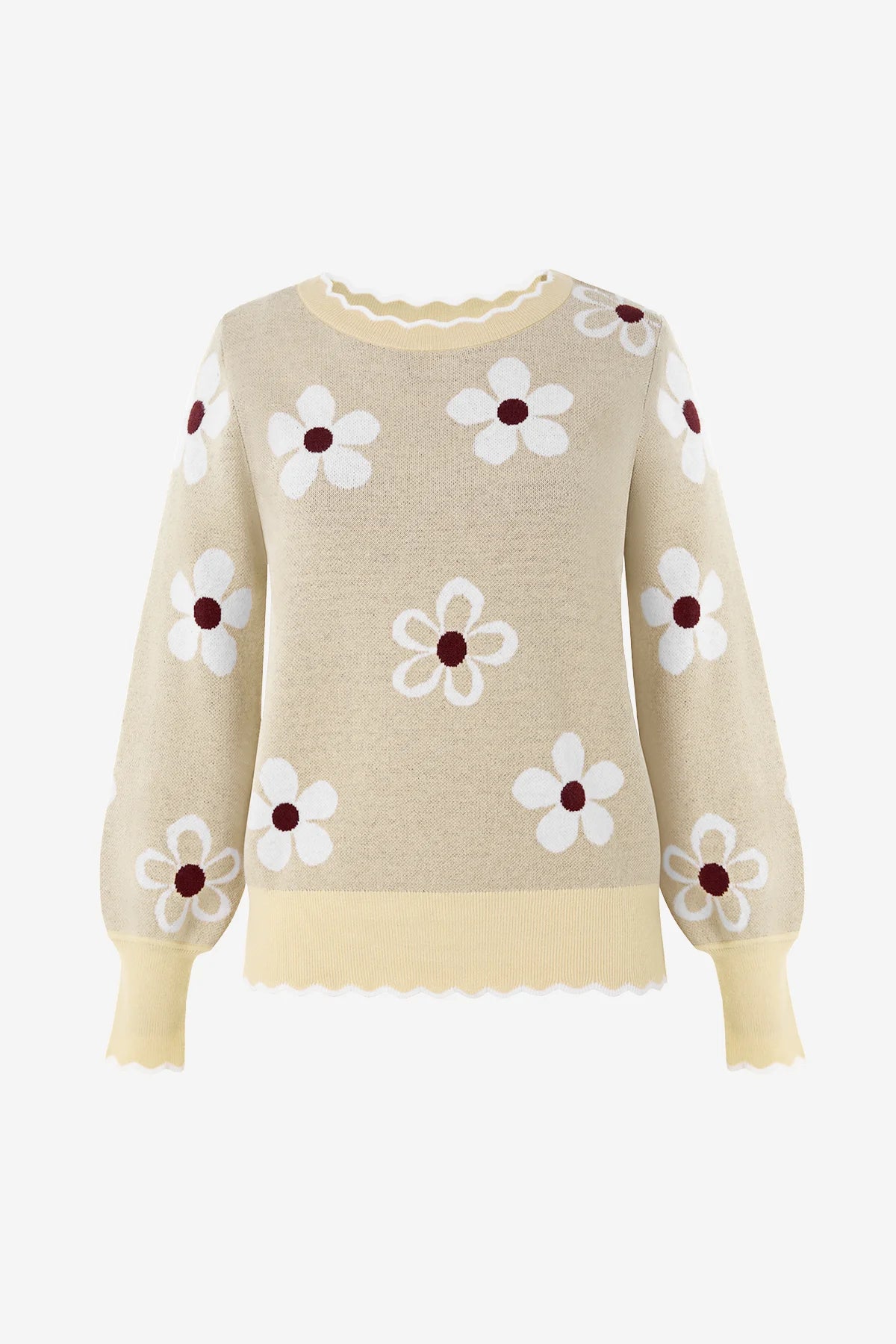 Womens Beige Crew Neck Sweater | CicyBell