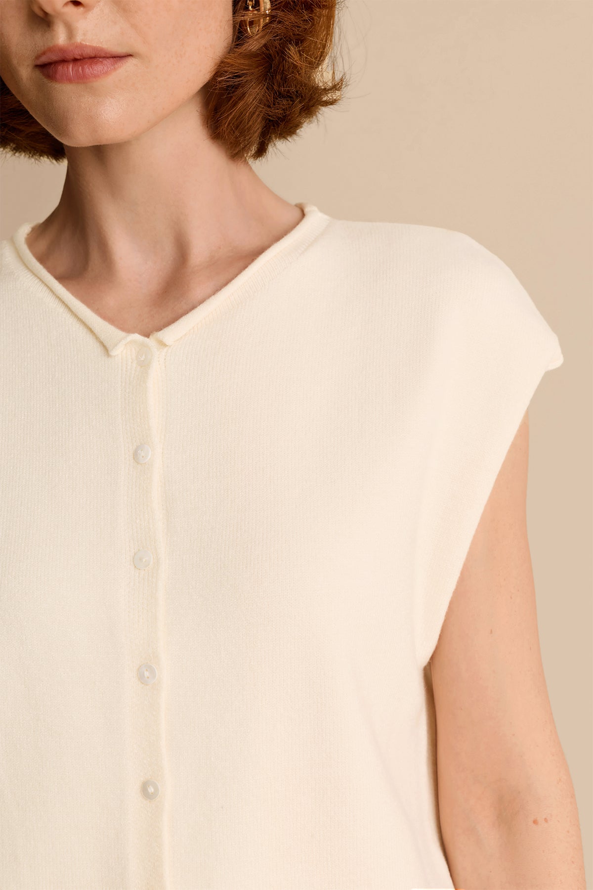 Womens Beige Cap Sleeve Sweater Vest | CicyBell
