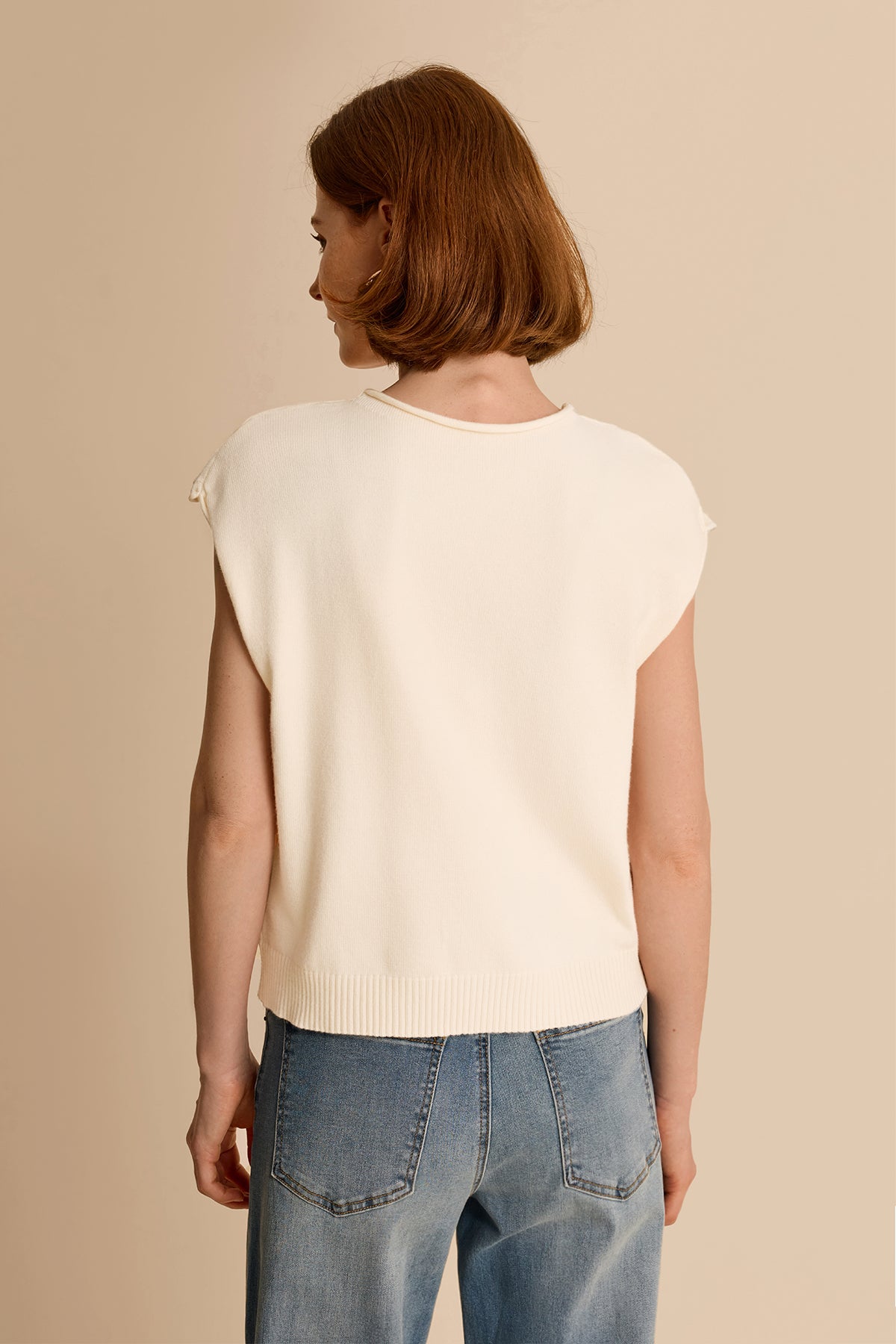 Womens Beige Cap Sleeve Sweater Vest | CicyBell