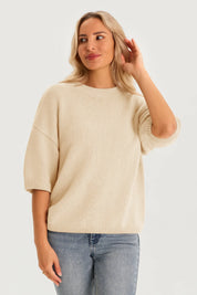 Womens Beige Half Sleeve Sweaters 2