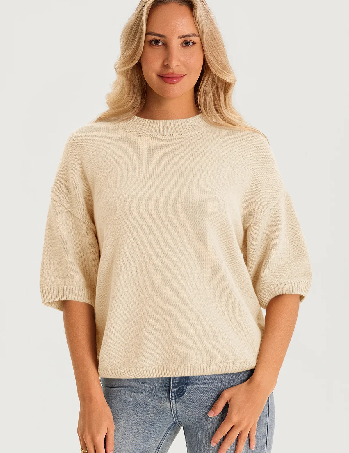 Womens Beige Half Sleeve Sweaters 3