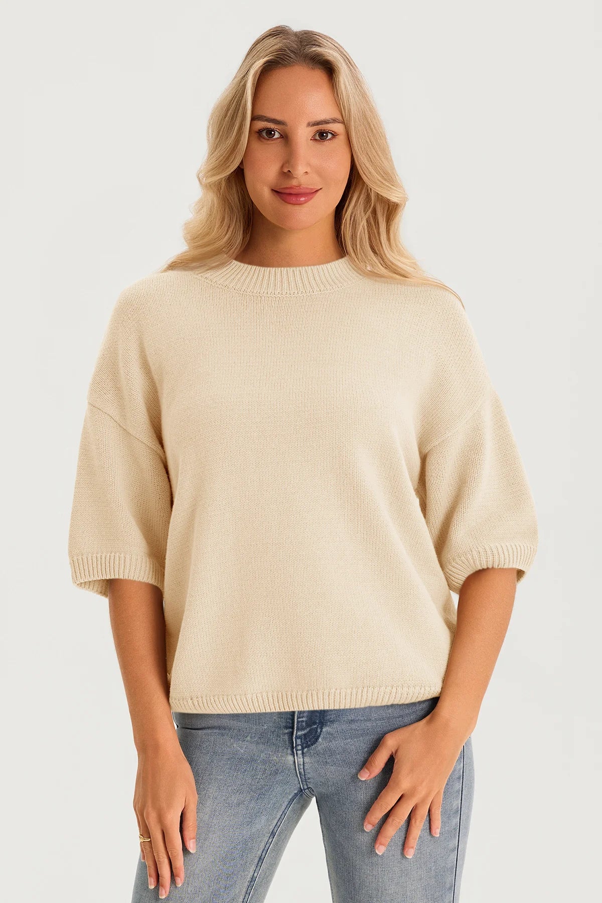 Womens Beige Half Sleeve Sweaters 3