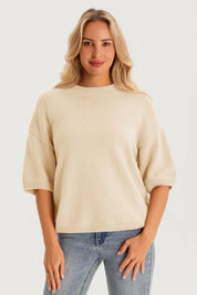Womens Beige Half Sleeve Sweaters 3