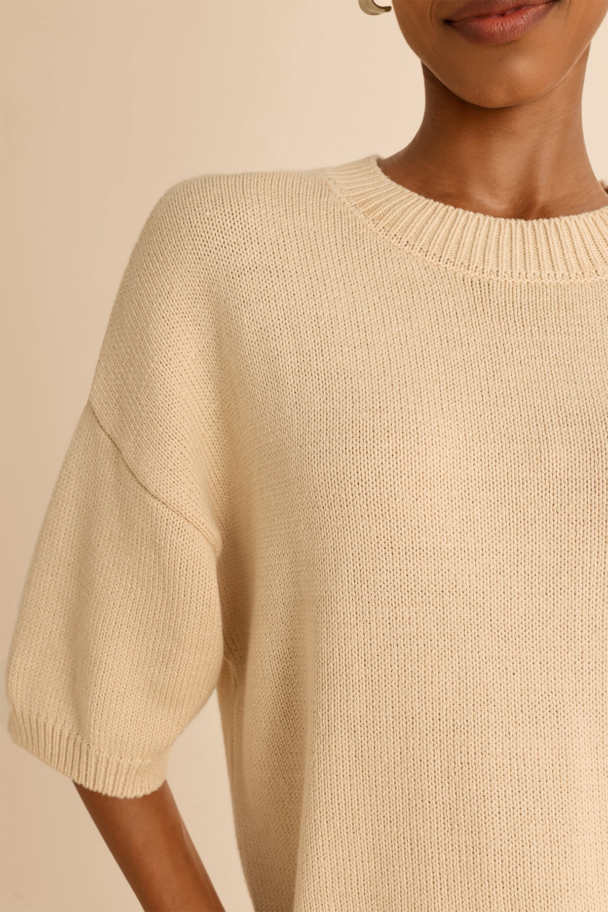 Womens Beige Half Sleeve Sweaters | CicyBell