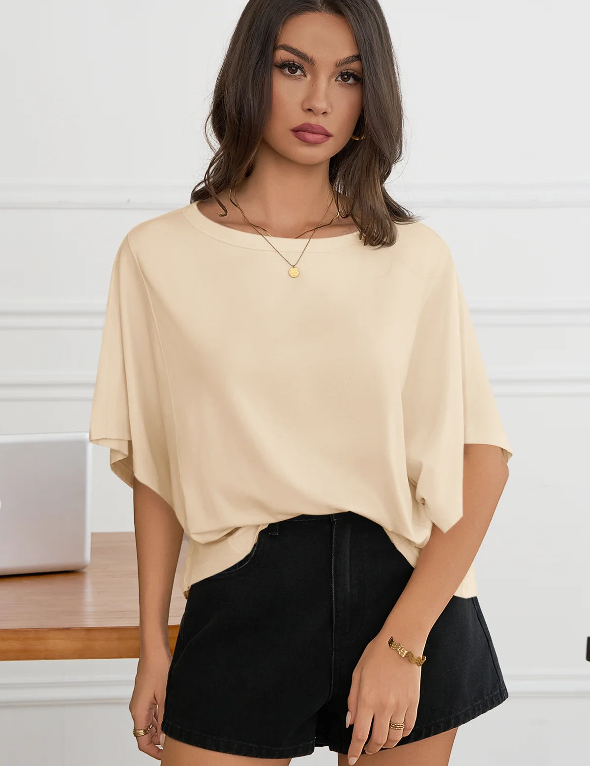 Womens Beige Oversized T Shirts 3