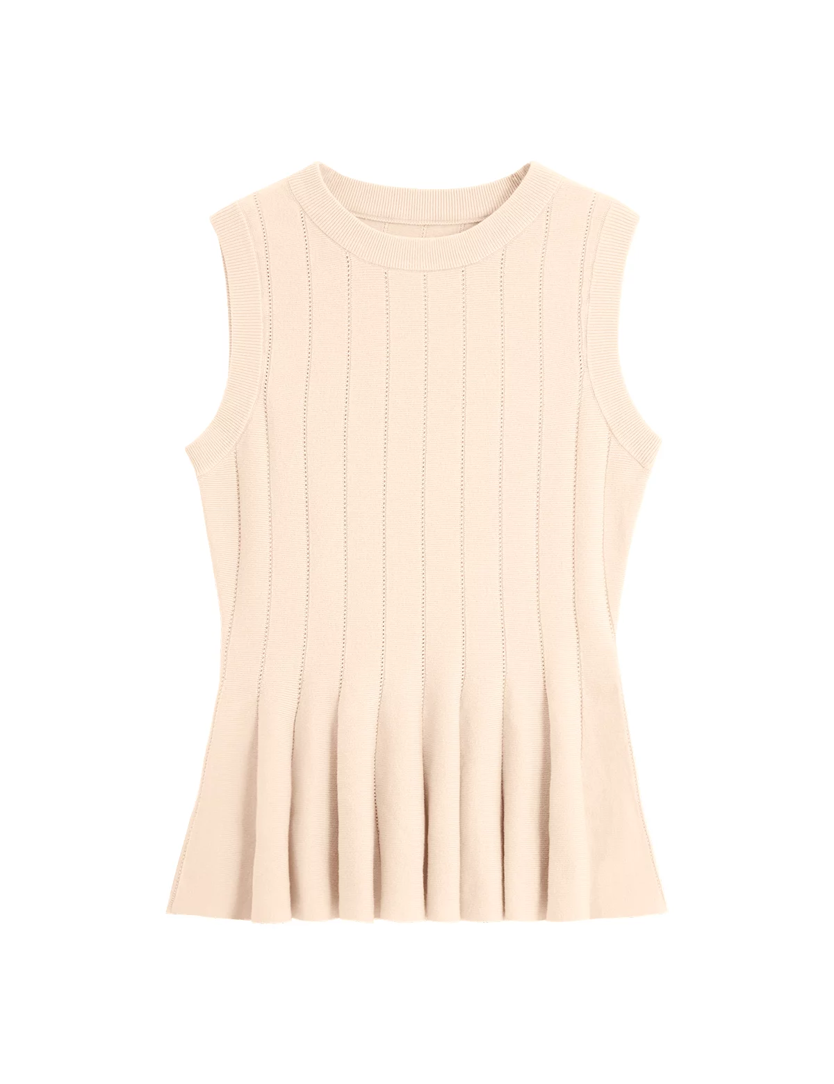 Womens Beige Pleated Peplum Tank Tops 2