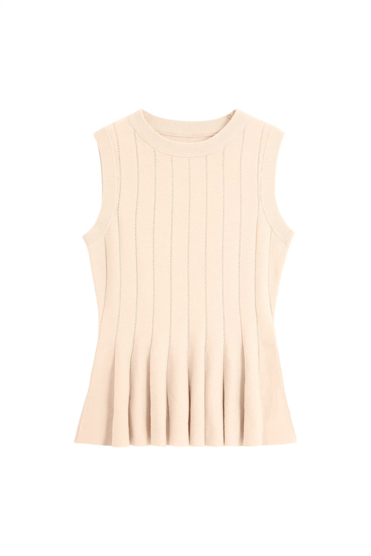 Womens Beige Pleated Peplum Tank Tops 2