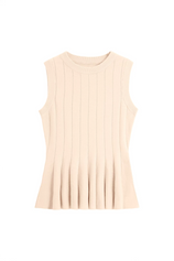 Womens Beige Pleated Peplum Tank Tops 2