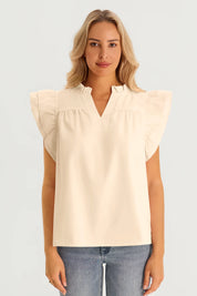 Womens Beige Ruffle Cap Sleeve Tank Tops | CicyBell