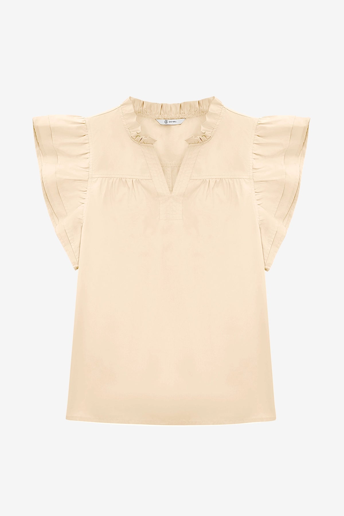 Womens Beige Ruffle Cap Sleeve Tank Tops | CicyBell