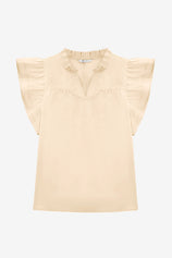 Womens Beige Ruffle Cap Sleeve Tank Tops | CicyBell