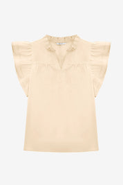 Womens Beige Ruffle Cap Sleeve Tank Tops | CicyBell